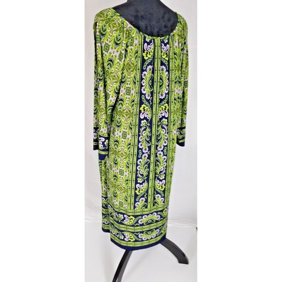 LONDON TIMES 3/4 Peek a Boo Sleeve Shift Dress 16W Keyhole Neckline Retro Green - Picture 8 of 12